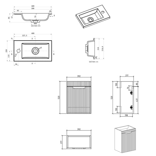 Badplaats Toiletmeubel Thermis 40 x 22 cm – Walnoot Bruin – Fonteinmeubel met Zwarte Wastafel