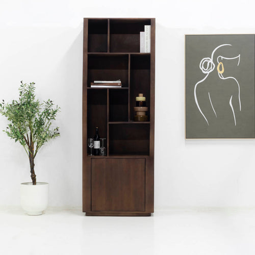 Giga Meubel Wandkast Finn - Donkerbruin Mangohout - 80x45x220cm - vtwonen shop