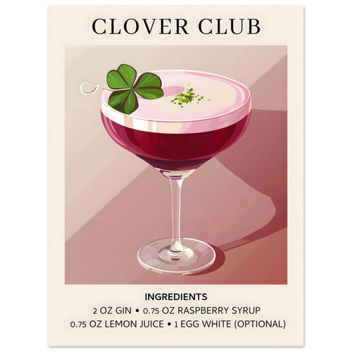 Artfulprints  Clover Club cocktail - Ingrediënten   poster 30x40 cm - vtwonen shop