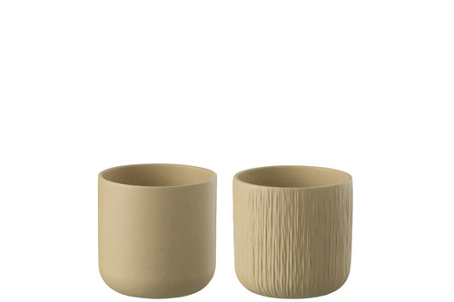 J-Line bloempot Gen - keramiek - beige - small - 2 stuks - Ø 13.5 cm