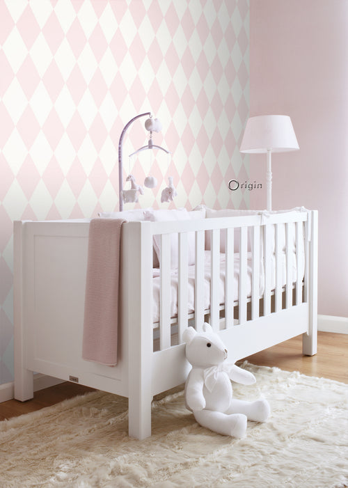 Origin Wallcoverings behang ruiten glanzend roze en wit - 53 cm x 10.05 m - 347694