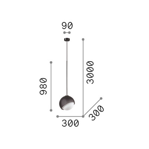 Ideal Lux BLOOM 30 cm bolvormige hanglamp voor plafond, zwart, 1x E27 fitting