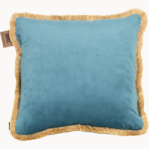 Besarto, draadloos Warmtekussen, Carino petrol met gouden franje - vtwonen shop