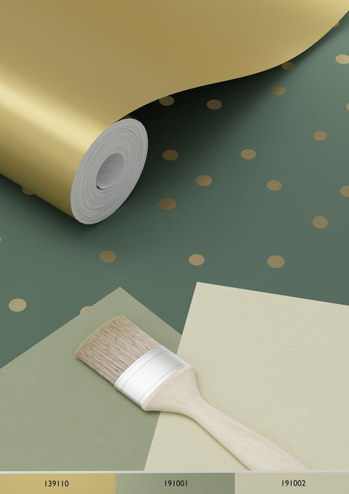 ESTAhome behang stippen donkergroen en goud - 53 cm x 10.05 m - 139275