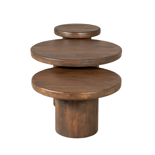 StarFurn Salontafel Maya - Rond Bruin Hout - Set van 3 - 70x70x45cm