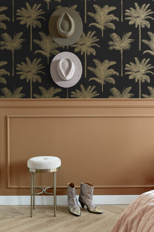 ESTAhome behang palmbomen zwart en goud - 53 cm x 10.05 m - 139322