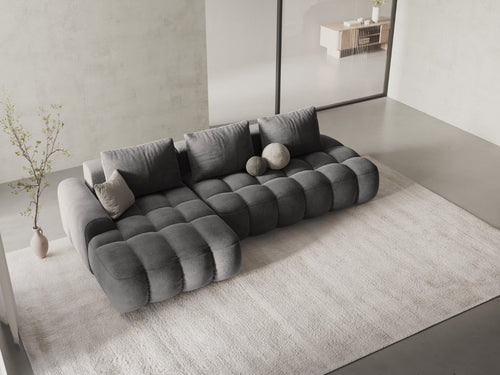 Cosmopolitan Design Uitklapbare hoekbank links met opbergdoos Linz 3-zits, flueel grijs - 142x275x84cm
