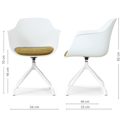 Nolon Nola-Liz draaibare eetkamerstoel wit met mosgroen zitkussen - wit onderstel