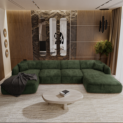 Sia Home - Panoramische banken LIVIA - Fluweel weefsel - Olijfgroen - 346cm - vtwonen shop