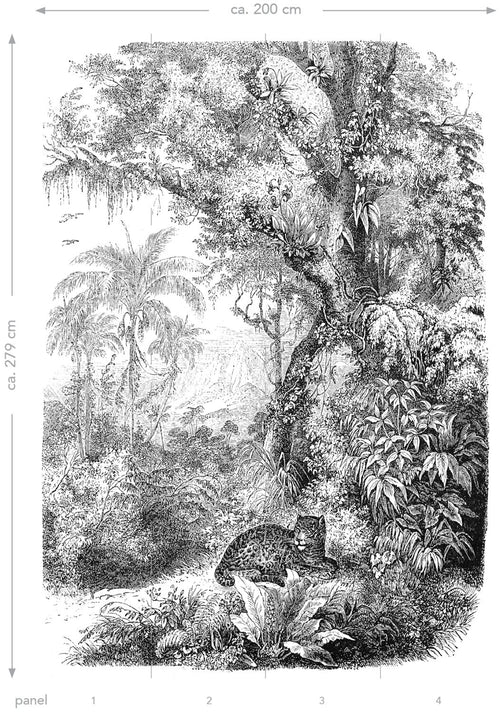 ESTAhome fotobehang jungle-motief zwart wit - 200 x 279 cm - 158945