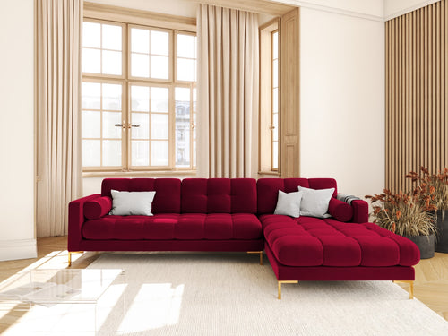 Cosmopolitan Design rechter hoekbank Bali 5-zits, flueel, rood - 185x293x75cm