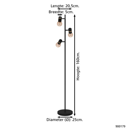 EGLO vloerlamp Lurone - e27 - 160 cm - zwart/koper - vtwonen shop