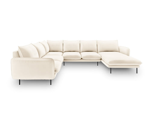 Cosmopolitan Design Panoramische hoekbank links Vienna 7-zits, flueel, lichtbeige - 235x330x95cm