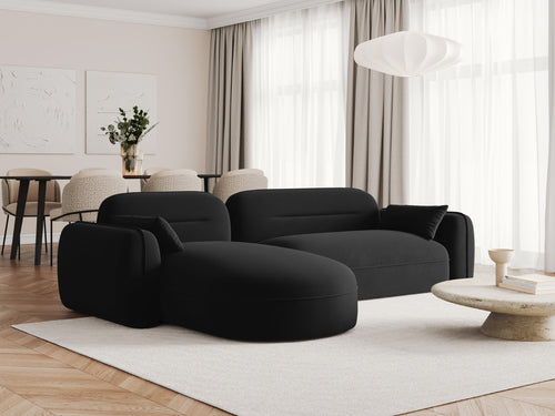 Cosmopolitan Design Modulaire hoekbank links Sydney 4-zits, flueel, zwart - 165x275x70cm