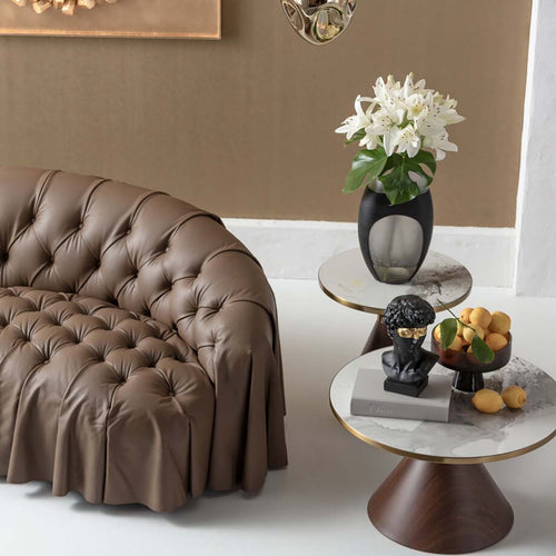 Kare Design Bijzettafel Cono Ø50cm keramiek walnoot