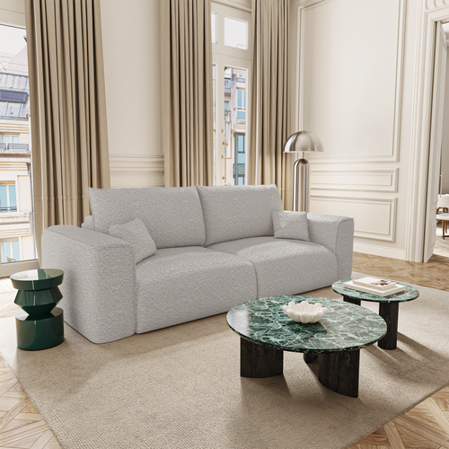 Premium Interiors - Snel uitklapbare slaapbank COMO - bouclé-stof lichtgrijs 216cm