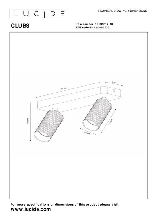 Lucide plafondspot CLUBS - 2xGU10 - Zwart - vtwonen shop