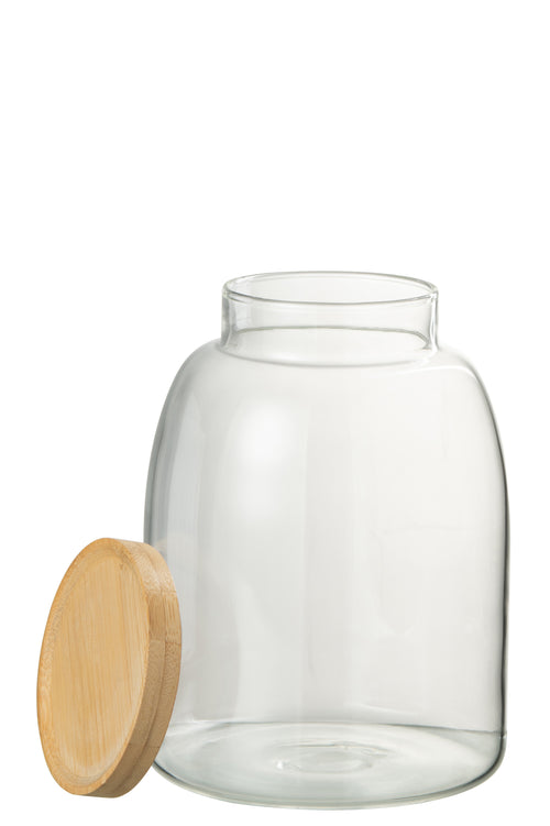 J-Line voorraadpot Tom - glas/bamboe - transparant/naturel - medium - vtwonen shop