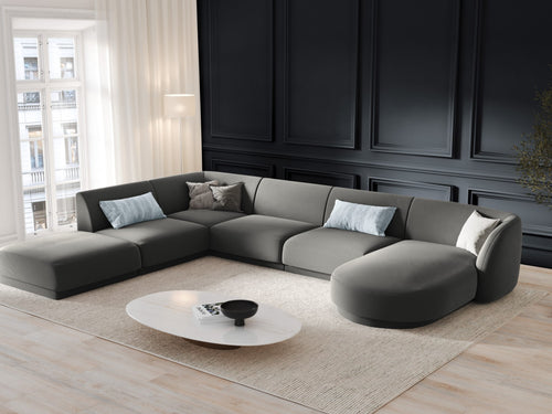 Micadoni Panoramische hoekbank links Miley 6-zits, flueel, lichtgrijs - 255x330x70cm
