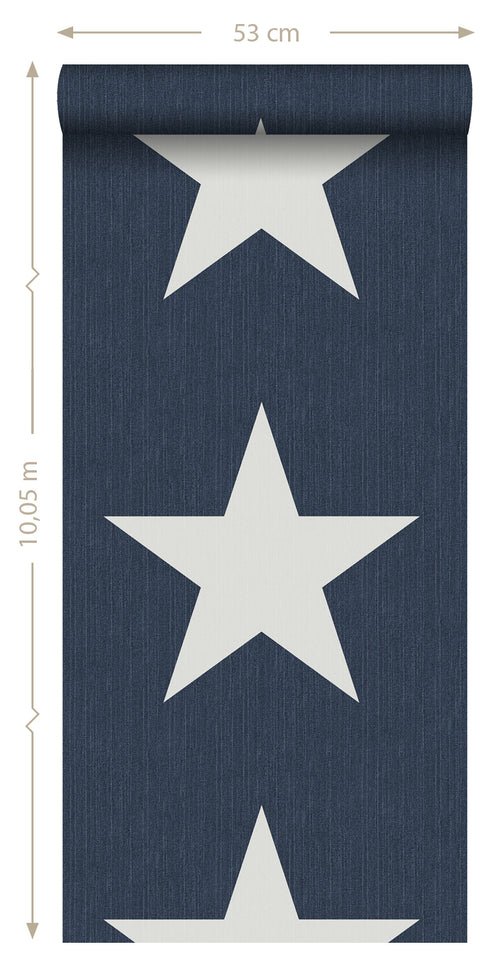 ESTAhome behang sterren op denim jeans stof donkerblauw - 53 cm x 10.05 m - 138978