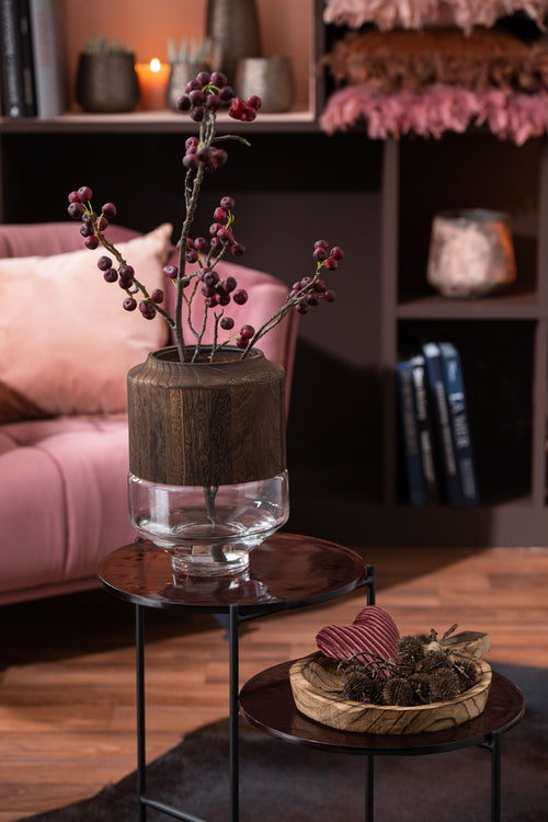 J-Line vaas Rond Hoog - hout/glas - donkerbruin - large - 31 cm hoog