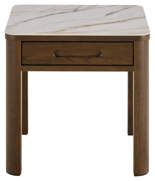 Rebellenclub  Leda Bijzettafel - 45 x 45 cm - Marmerlook / Gerookt Eiken