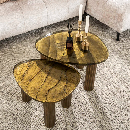 Giga Meubel Salontafel Eclipse - Goud Glas - 62x45x40cm