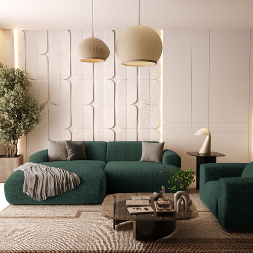 Sia Home - Linkerhoekbank MYRA - fluweel met patronen smaragdgroen 266cm