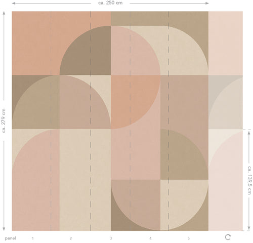 ESTAhome fotobehang cirkels in Bauhaus stijl roze en beige - 250 x 279 cm - 159366 - vtwonen shop