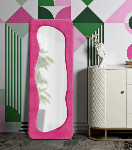 Wandspiegel met fuchsia fluwelen lijst 60x4x160 cm