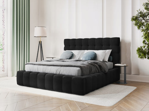 Cosmopolitan Design Opbergbed met hoofdeinde Bali 140x200cm, flueel, zwart - 230x165x125cm