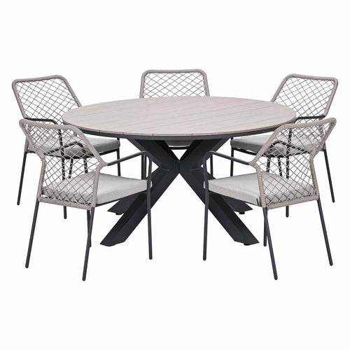 Garden Impressions Tuinset Ross 6-delig - Tulli tuintafel light teak look Ø148 cm