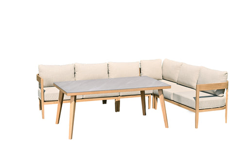 Carrara lounge-diningset - 5-dlg. - light teaklook - sand – Centostone - vtwonen shop