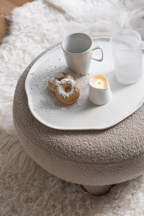 J-Line kruk Rond Teddy Voeten Bouclé - textiel - beige