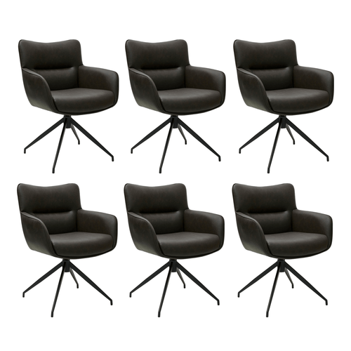 Furnhouse eetkamerstoelen armleuning Jessica - Donkerbruin - Kunstleer - Set van 6
