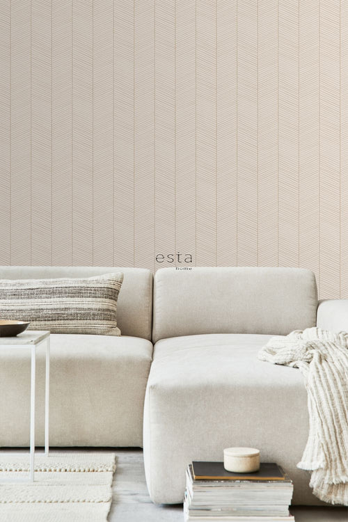 ESTAhome behang visgraat-motief zandkleurig en beige - 53 cm x 10.05 m - 139565