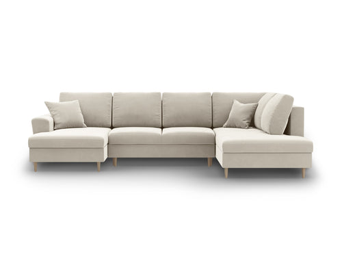Cosmopolitan Design Converteerbare panoramische rechte bank met opbergdoos Kyoto 7-zits, flueel lichtbeige - 194x313x88cm