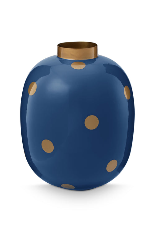 Pip Studio Vaas Dots - Metaal - Navy/ Goud - 32cm - vtwonen shop