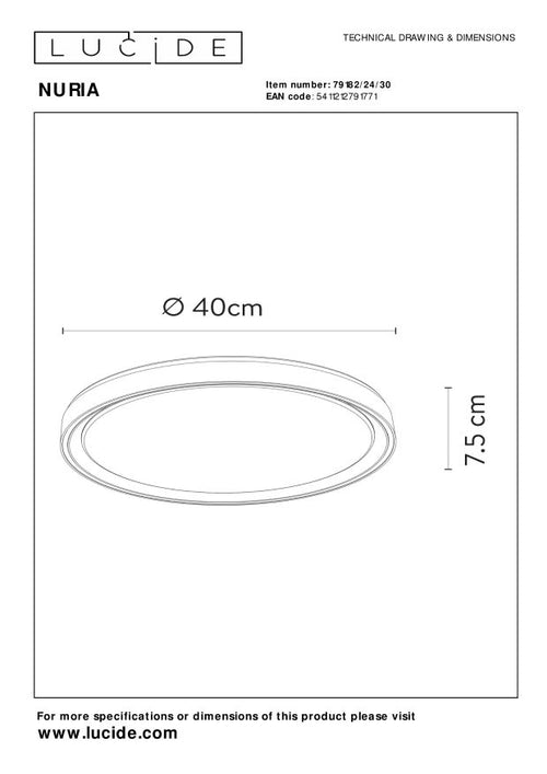 Lucide plafonnière NURIA - Geïntegreerde LED - Zwart