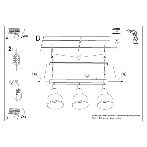 Sollux Lighting Plafondlamp ELBA 3 wit - 59x24x18,5cm