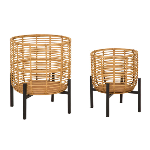 Mauro Ferretti plantenpot - set van 2 - Ø 41x47-33x39 cm - bruin/zwart