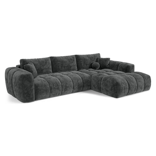 Premium Interiors - Rechthoekige hoekbank met slaapfunctie en opbergruimte SKY - gewaafd fluweel leisteengrijs 310cm