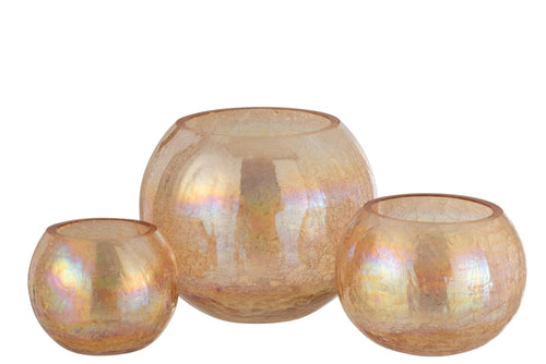 J-Line windlicht Bol Craquelé Parel Effect - glas - amber - large