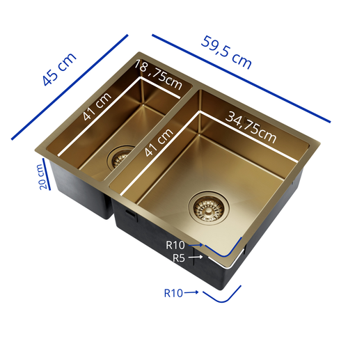 LOMAZOO Spoelbak Keuken Goud Maxion - 61,5 x 41 cm - RVS