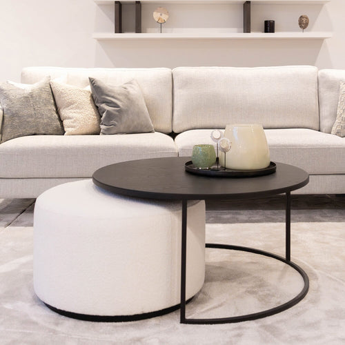 Atmooz salontafel Emir zwart + Poef Ritz Alpine ivory - wit