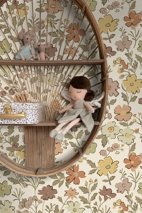 ESTAhome behang bloemetjes groen, geel, paars en terracotta - 50 x 900 cm - 131325 - vtwonen shop