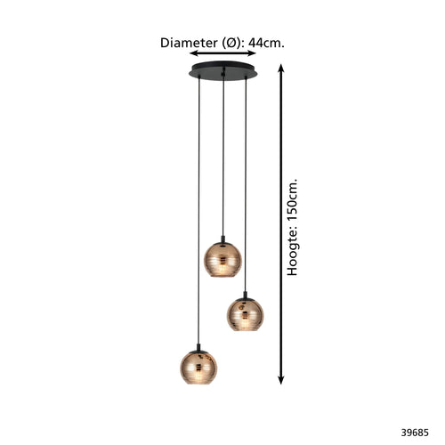 EGLO hanglamp Lemorieta - e27 - 3-lichts - ø 44 cm - zwart/goud - vtwonen shop