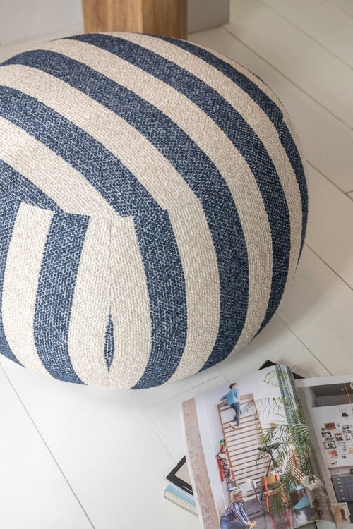 J-Line poef Gestreept - textiel - blauw/gebroken wit