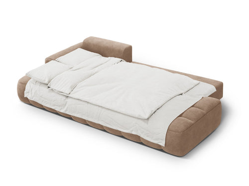 Cosmopolitan Design Uitklapbare hoekbank links met opbergdoos Linz 3-zits, flueel donkerbeige - 142x275x84cm