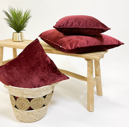 FINN - Sierkussen 60x60 cm - velvet - effen kleur - Merlot - rood
